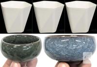 NEW Set of 3 Modern White Geometric Plastic Planter Pots & 2 Crackle Glazed Ceramic Bonsai Pots
