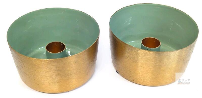 Pair Teal & Gold Metal Tealight Candle Holders, 4" Diameter, Modern Round Design