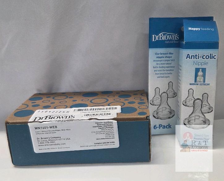 NEW . Brown&rsquo;s Natural Flow Silicone Nipples Level 1, Wide & Narrow Neck, 6-Pack, Anti-Colic, 0m+