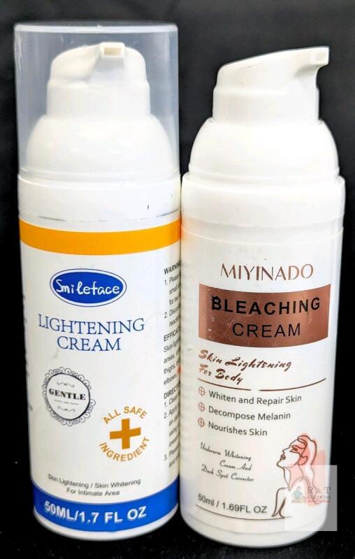 Smileface Lightening Cream 50ml & Miyinado Bleaching Cream 50ml Skin Whitening, MFG 2025, EXP 2028 Note: Online returns. Volumes may be lower than listed