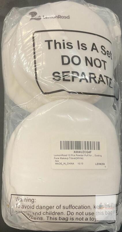 LemonRoad LEM6259 12-Pack Powder Puff Set, White, 2.7" Diameter, Soft Velvet, X004UZCQ4F