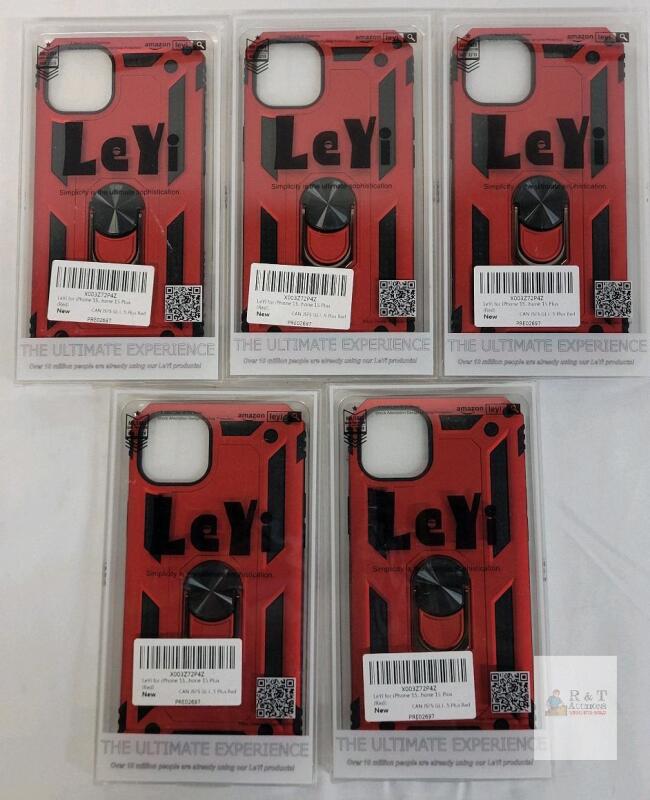 5 NEW LeYi iPhone 15 Plus Military Grade Red Case with Kickstand, Magnetic Mount, Rugged Protection