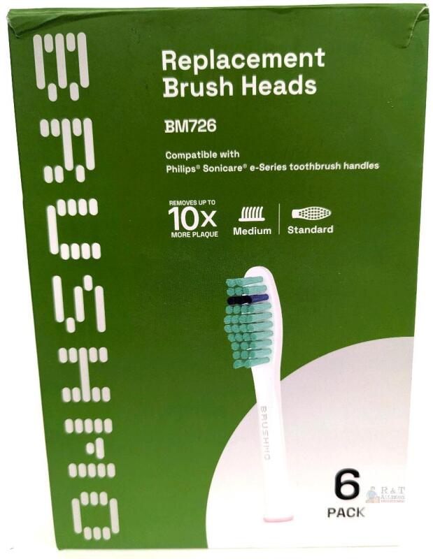 Brushmo BM726 6-Pack Replacement Brush Heads Compatible with Philips Sonicare e-Series Medium Bristle
