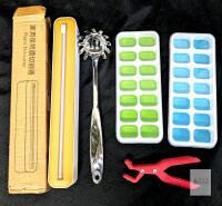 NEW Kitchen Tools Set: Pasta Server, Film Cutter, Bowl Holder, 2 Stackable Ice Cube Trays w/ Lids