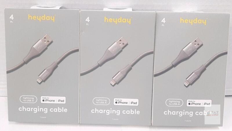 Heyday Lightning to USB-A Charging Cable 4ft Taupe Gray, MFi Certified, 2.4A Output, New in Box