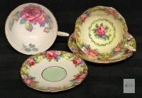 Paragon Tapestry Rose Fine Bone China Teacup, Saucer & Plate Set, c.1957 England, Gold Trim No chips or cracks Pink Cabbage Rose cup rings true Tapestry rose pattern cup doesn't ring true