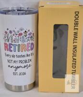 Biomlon 20 oz Double-Wall Insulated Stainless Steel Tumbler with "RETIRED" Design