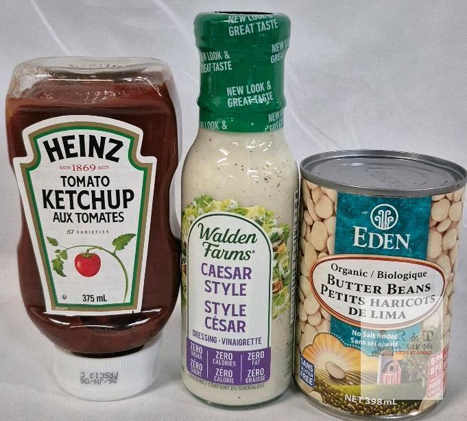 Heinz Tomato Ketchup, Walden Farms Caesar Dressing, Eden Organic Butter Beans
