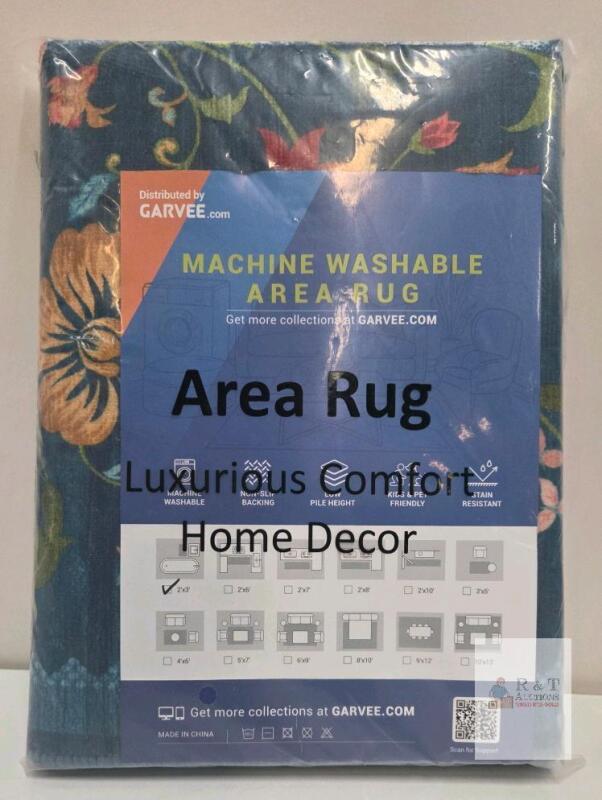 GARVEE Machine Washable Blue Floral Area Rug 2x3 ft