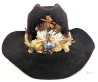 Vintage 22" Circumference STITCHBILT Futura Felt Feathered Sheriff Cowboy Hat, Dark Brown Felt