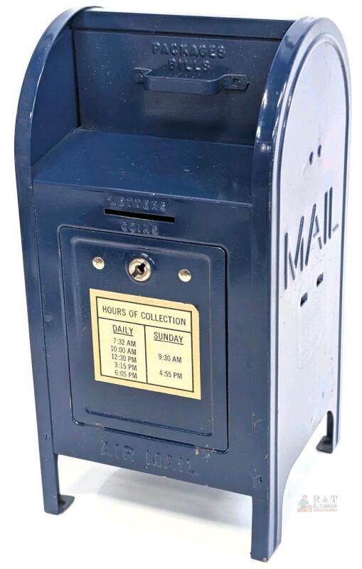 Vintage Brumberger U.S. Mail Post Box Mailbox Coin Bank, No Key, 9"