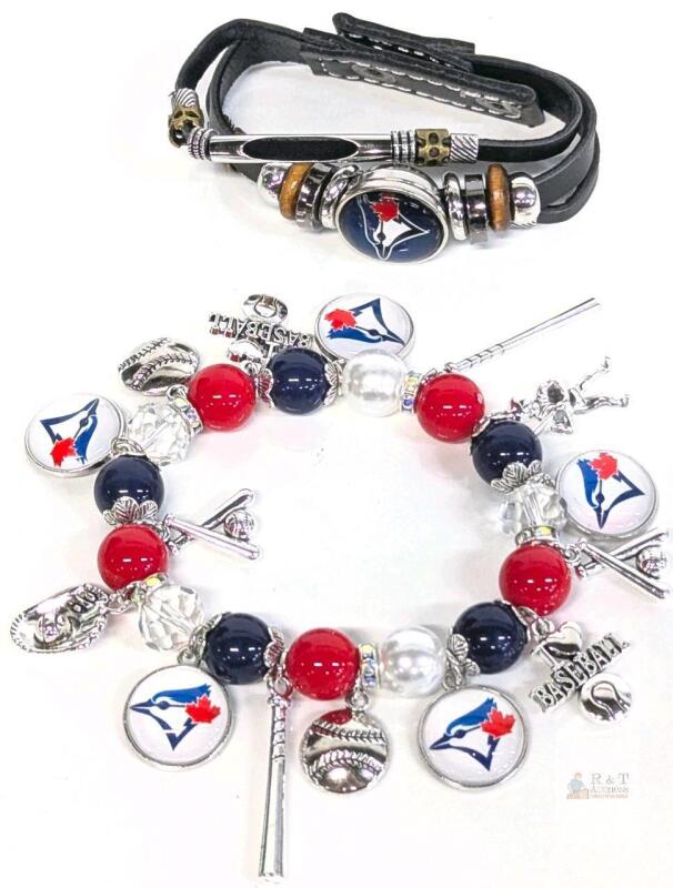 15 New Toronto Blue Jays Baseball Fan Bracelets : Expansion Charm Bracelet Laden With Baseball Charms & Vegan Leather Multi-Strand Bracelet