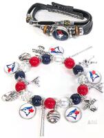 15 New Toronto Blue Jays Baseball Fan Bracelets : Expansion Charm Bracelet Laden With Baseball Charms & Vegan Leather Multi-Strand Bracelet