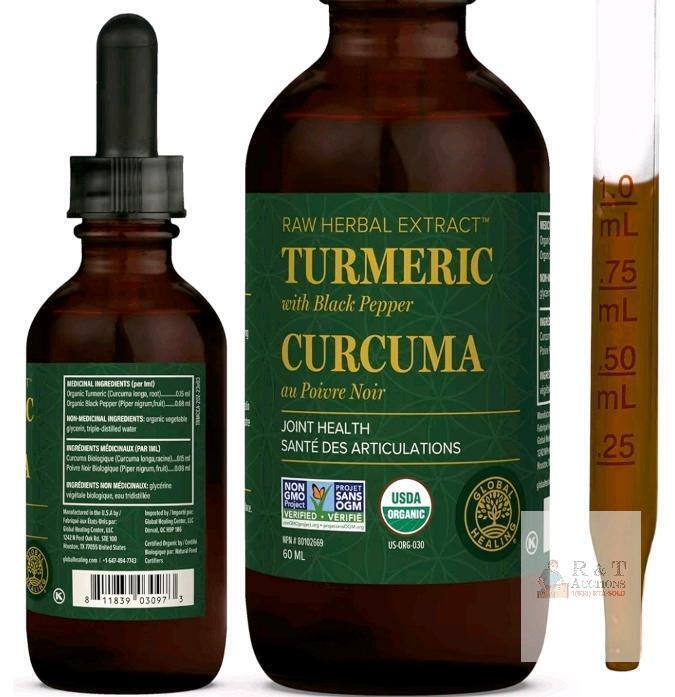 NEW Global Healing Turmeric with Black Pepper Liquid Supplement, 2 fl oz, USDA Organic, Non-GMO