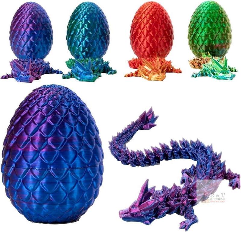 New 4-Piece 3D Printed Dragon Eggs Inside, Full Articulated Crystal Dragon Egg, Home Decor Flexible Joints Fidget Executive Desk for Adults Stress Relief Autism ADHD