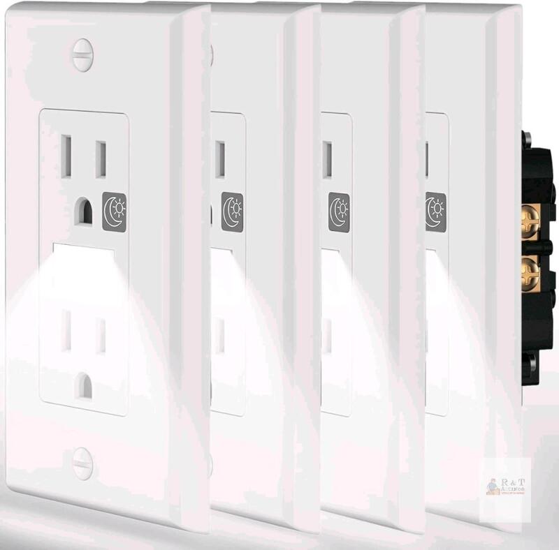 New 4-Pack SOZULAMP Night Light Wall Outlets - Easy to Install, Standard Electrical Outlets with Nightlight, White, 2 Pole 3 Wire, Wall Plate Included (Daylight White LED)