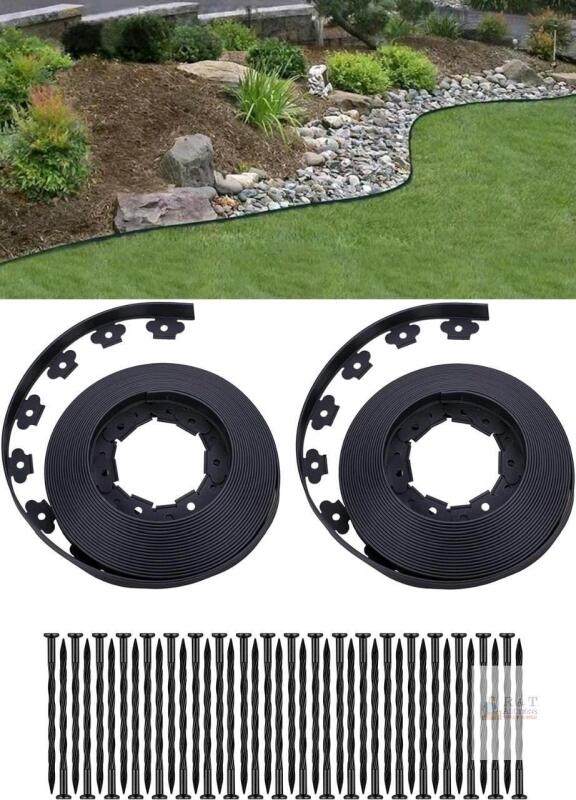New Garden Edging，100FT Landscape Edging 120 Stakes(8" 60Pcs& 6" 60Pcs) for Lawn 1.5 Inch Tall (Black, 100FT+120stakes)