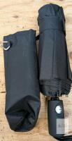new Black Compact Travel Umbrella, Automatic Open/Close, Carabiner Sleeve, 42" Canopy, 12" Folded