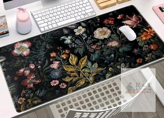 New - Floral Desk Mat Dark Vintage Aesthetic Desk Pad Flower Plant Black Extended Mouse Pad . Measures 27"&times;12"