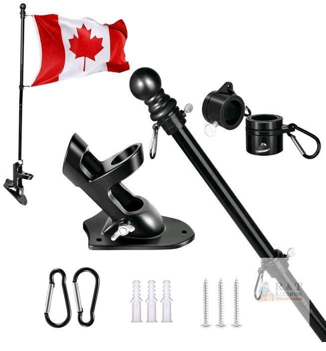 New - 6ft. Flag Pole Kit, Flag Poles Outdoor with Bracket , Tangle Free Stainless Steel Flag Pole Rings, Wall Mount Adjustable Flagpole for Residential Porch, Garden, Commercial . Flag Pole Only