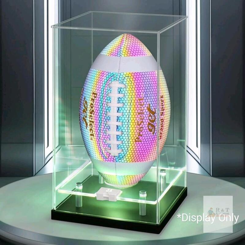 New Football Display Case with LED Light - Clear Acrylic Display Case- Dustfree, Double Tier Stand for Autographed Football, Soccer, Volleyball - Full Size Ball Memorabilia Showcase , Assembly Required