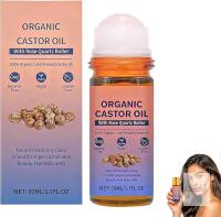 New Organic Castor Oil Roll On with Rose Quartz Roller, 100% Castor Oil Organic Cold Pressed, Castor Oil Rose Quartz Roller Ball for Face and Body, Hair, Eyebrows, Moisturize Skin - 50ml