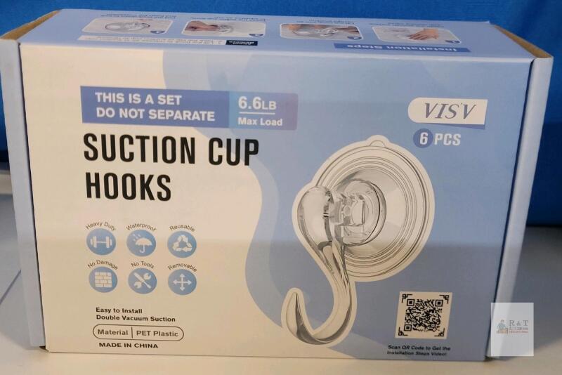 VIS'V Suction Cup Hooks, 6 pcs, 6.6 lbs Capacity, Clear PET Plastic, 1.77-inch Diameter