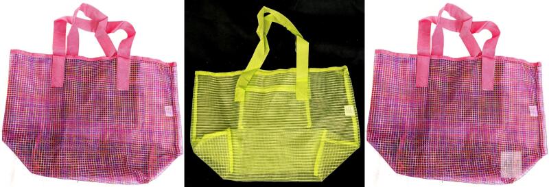3 New Large 20.5" Across Neon Mesh Tote Bags