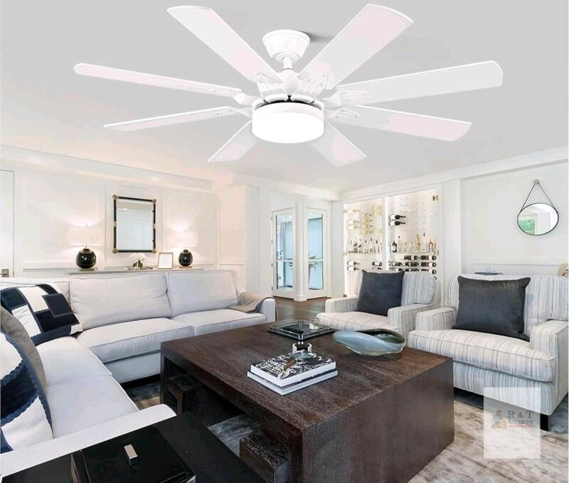 New JINUBA 52 inch 8-Blade White Ceiling Fan With Built-In Light
