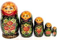 Vintage Floral Russian-Style Matryoshka Nesting Dolls 5 Piece Set, Up To 6.5" Tall