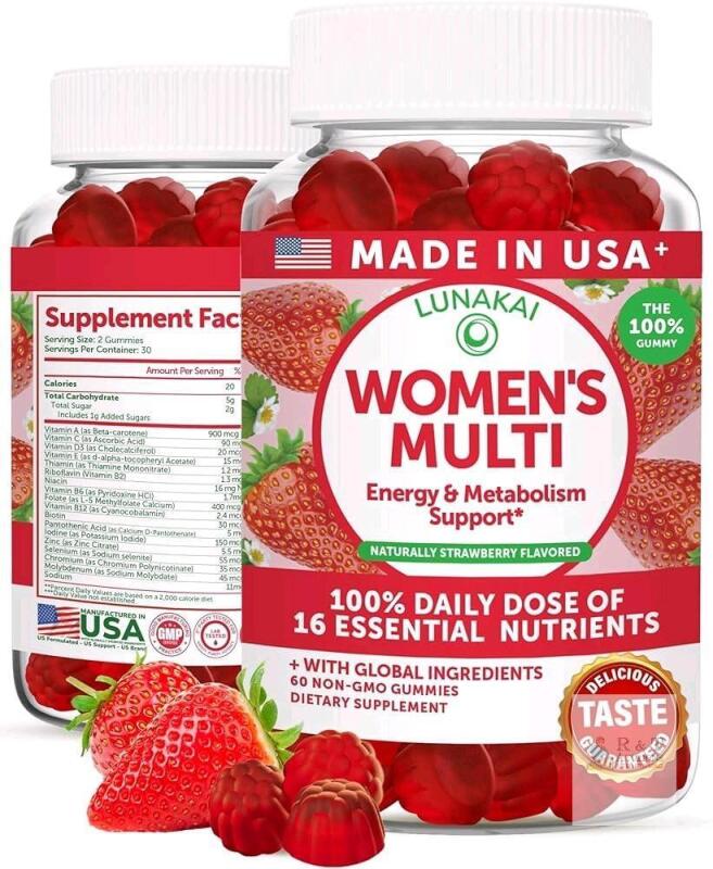 New LUNAKAI USA Made Womens Multivitamin Gummies - Delicious Daily Dose with 16 Multi Vitamins for Women - Energy & Immune Support, 60ct (exp 05/2027)