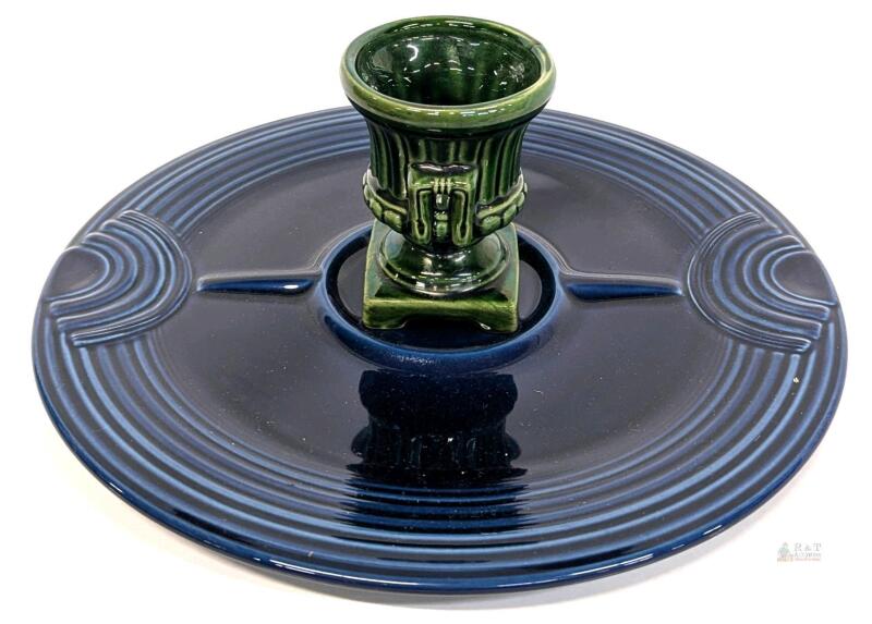 Vintage Fiesta-Stye 12.25" Hostess Tray Plate & Beauceware Quebec Canada Glazed Clay Footed Urn/Vase #1424, 4"