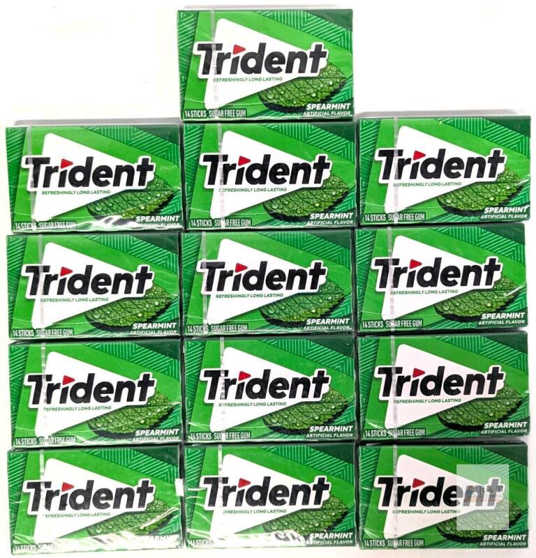 13 New Packs TRIDENT Spearmint Sugar-Free Gum, 14 Sticks Per Pack, BB 10/23/2026