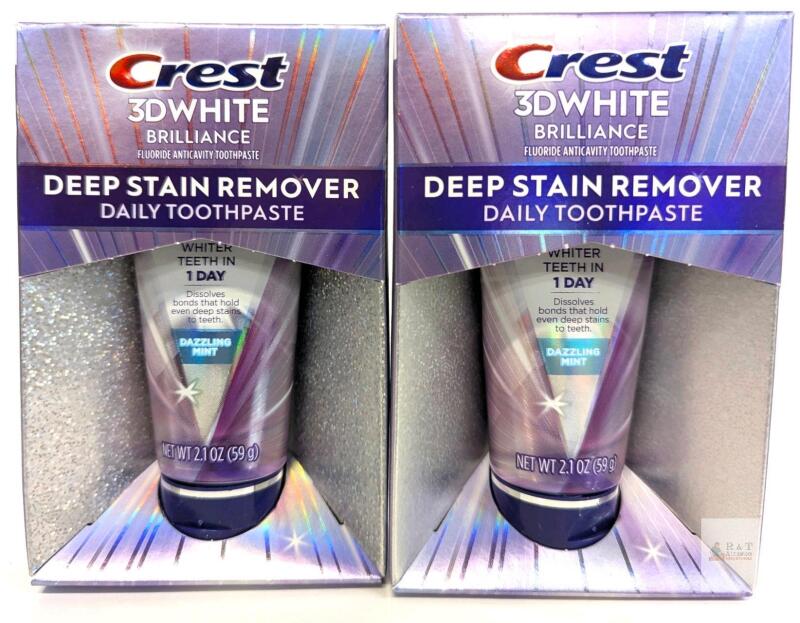 2 New CREST 3D White Brilliance Deep Stain Remover Fluoride Anticavity Toothpaste, 59g [exp 10/2026]