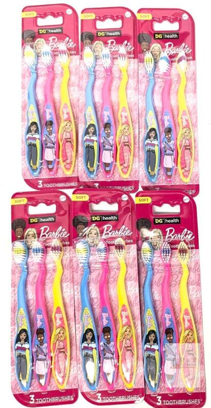 6 New Packs of 3 Kids' BARBIE Soft Bristle Toothbrushes