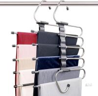 New 2-Pack Space Saving Magic Pants Hanger, Multiple Layers Multifunctional Uses Rack Organizer for Trousers Scarves Slack (2 Pack with 10 Metal Clips)