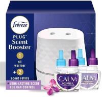New Febreze PLUG Scent Booster Starter Kit, White, Oil Diffuser, Air Freshener Plug In, Continuous Scent Device + 1 Downy Calm Refill