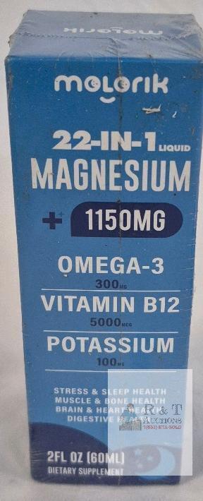 Molorik 22-IN-1 Liquid Magnesium Supplement with Omega-3, Vitamin B12, and Potassium, 2 FL OZ