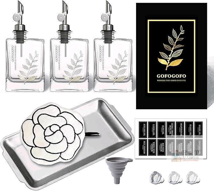 New Gofogofo Olive Oil Dispenser for Kitchen, Cooking Oil and Vinegar Dispenser Set, Olive Oil Bottle, Soy sauce dispenser, coffee syrup bottles - Set of 3 Silver
