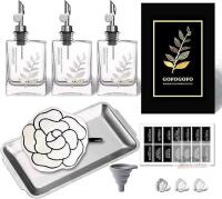 New Gofogofo Olive Oil Dispenser for Kitchen, Cooking Oil and Vinegar Dispenser Set, Olive Oil Bottle, Soy sauce dispenser, coffee syrup bottles - Set of 3 Silver