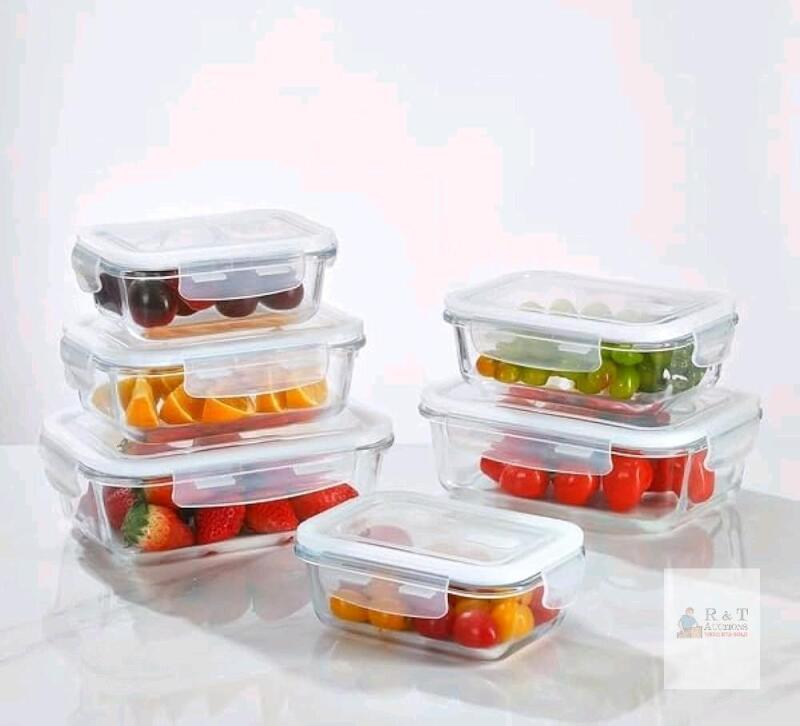 New TEEM Rectangular Glass Food Storage Containers with Lids, 6-Pack Airtight Meal Prep Containers (34oz, 22oz, 12.5oz) Borosilicate Glass, Leak-Proof, Oven Microwave Freezer Dishwasher Safe