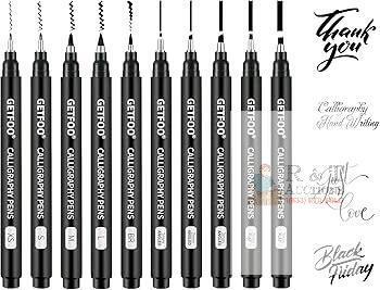 New Getfoo Calligraphy Pen Set &ndash; 10 Size Hand Lettering Pens for Beginners, calligraphy markers Brush Pens for Art Drawing, Sketching, Scrapbooking, Journaling, Signing