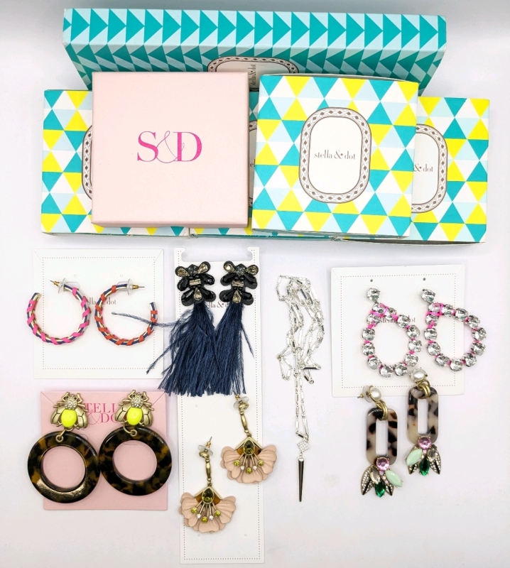 Stella & Dot Statement Earrings & Silver Tone Necklace.