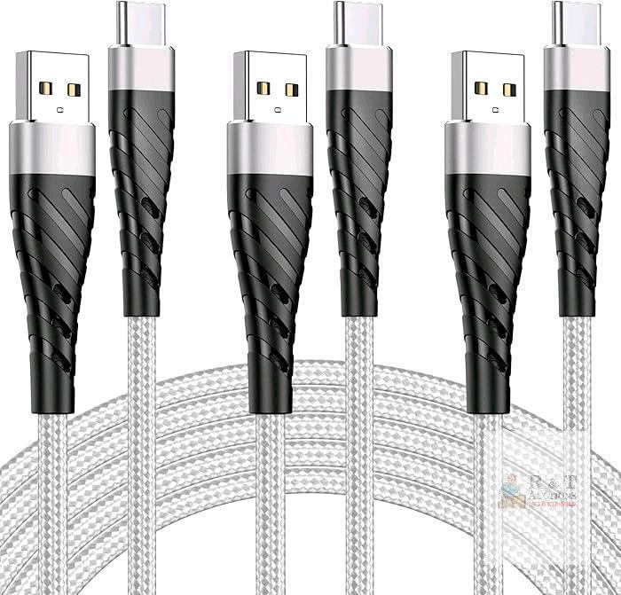 New 3-Pack USB-A to USB-C 6ft Long Fast Charging Cables (White)