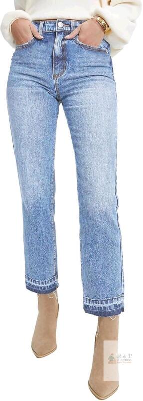 New Size 16 Women's Astylish High Rise Straight Leg Jeans for Women Stretch Denim Pants Sky Blue