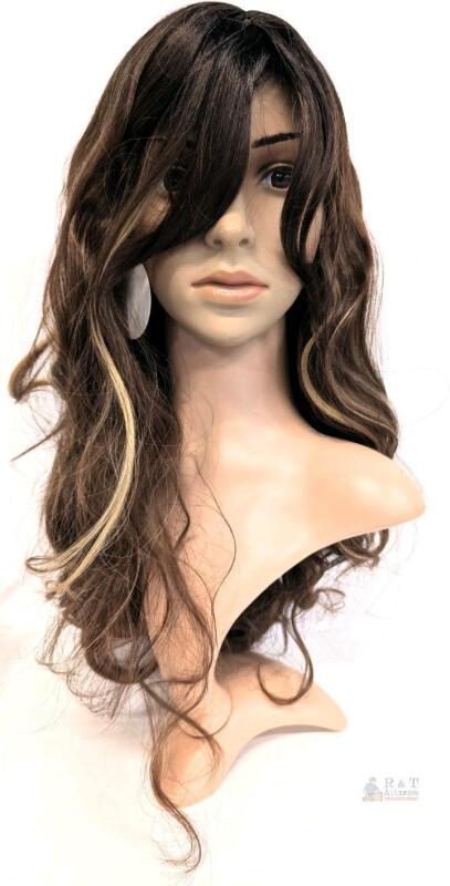 New 23" Long Brown Mixed Blond Wavy Hair Wig