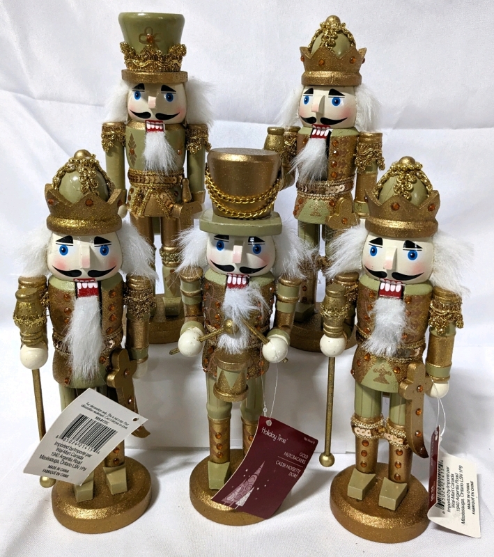 5 New 9.25" Tall Decorative Wooden Nutcrackers