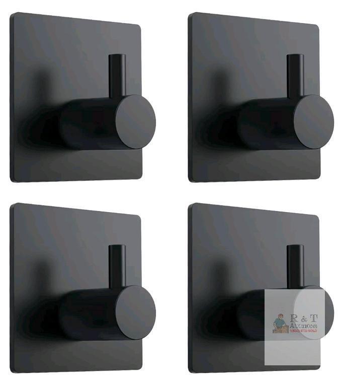 VIS'V Adhesive Towel Hooks, Waterproof Shower Wall Stick on Hooks, 2 Extra Adhesive Strips, Black, 4 Pcs