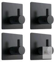 VIS'V Adhesive Towel Hooks, Waterproof Shower Wall Stick on Hooks, 2 Extra Adhesive Strips, Black, 4 Pcs