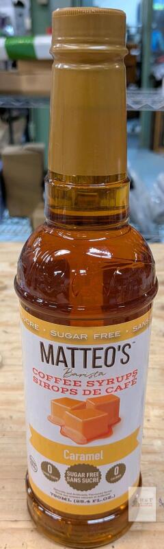 Matteo&rsquo;s Barista Caramel Coffee Syrup, Sugar Free, 750ml (25.4 fl.oz.), Sealed Bottle